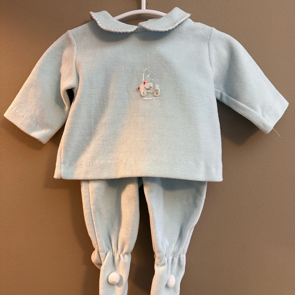 Light Blue Baby Outfit with Embroidery